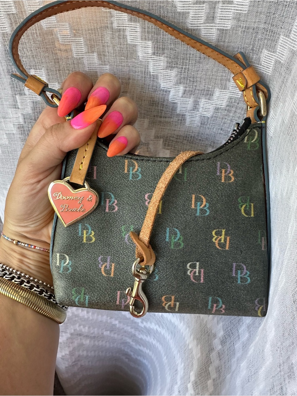 Dooney & Bourke Multicolor DB Mini Hobo logo bag with Tan Trim - Picture 5 of 7